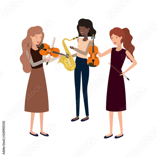 women with musical instruments character