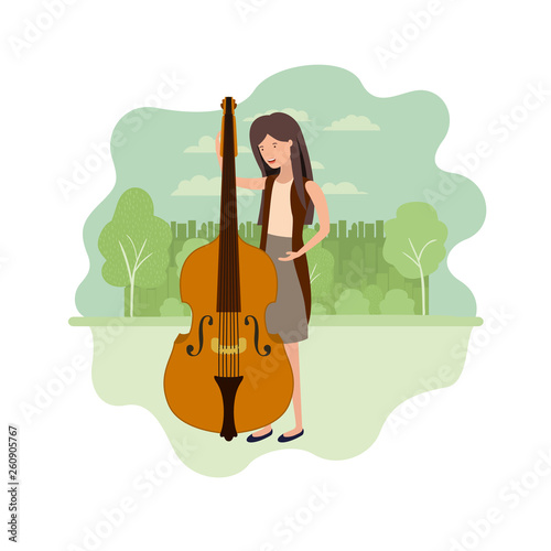 woman with violin in landscape avatar character