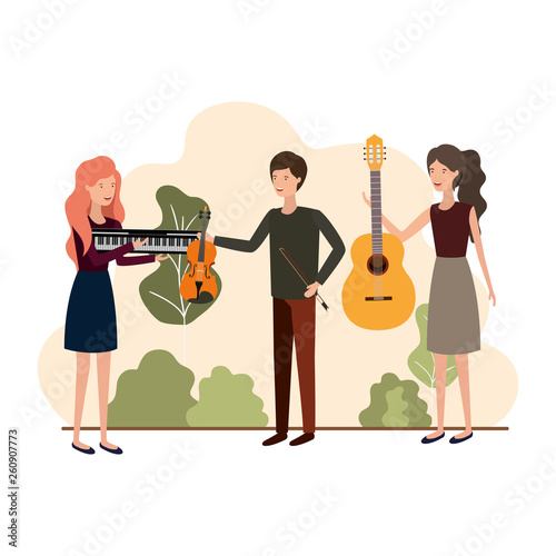 group of people with musical instruments in landscape