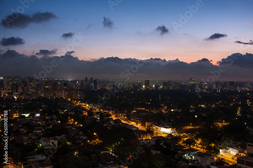 Night aerial view of the Jardins neighborhood in Sao Paulo, Brazil.