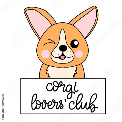 Corgi dog breed lettering vector illustration in cartoon style. © Лена Алмазова