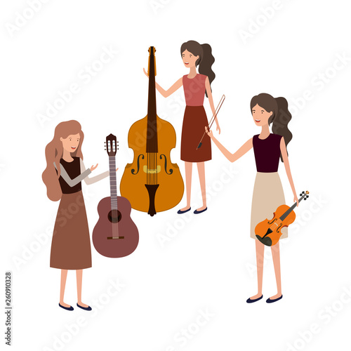 women with musical instruments character