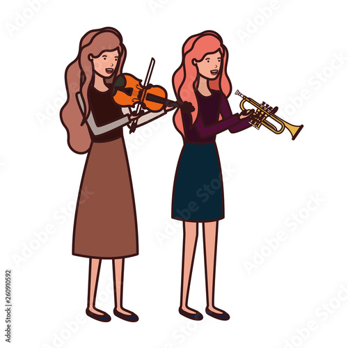 women with musical instruments character