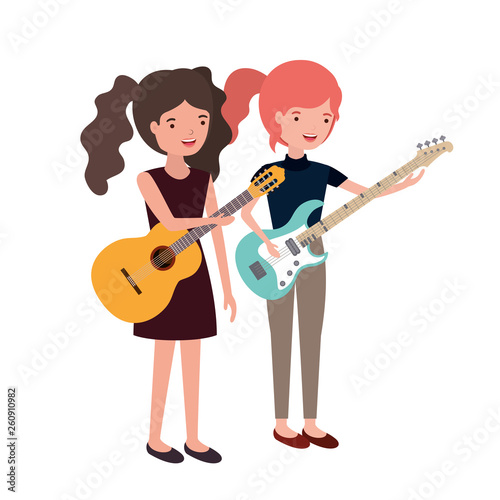 women with musical instruments character