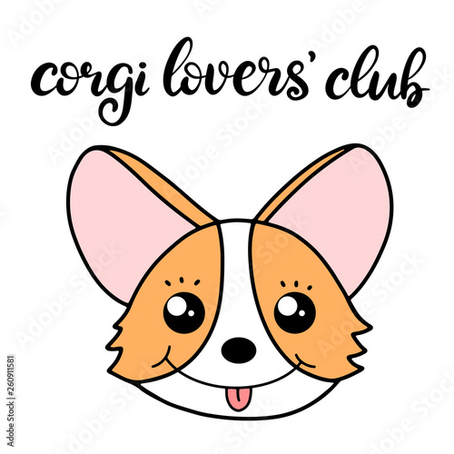 Corgi dog breed lettering vector illustration in cartoon style.