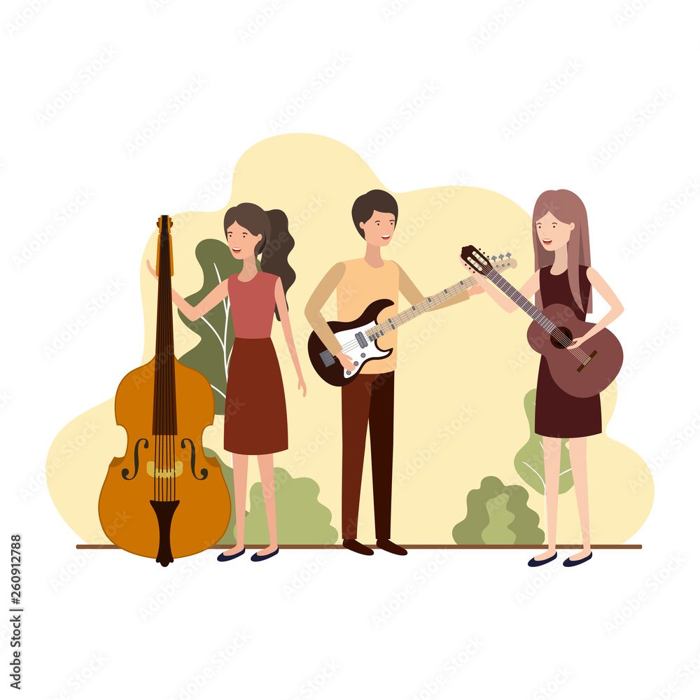 Fototapeta premium group of people with musical instruments in landscape