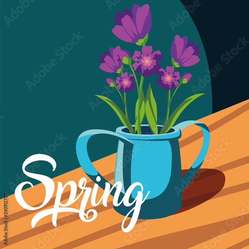 spring card with beautiful flowers in pot