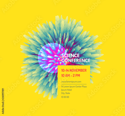 Science conference. Can be used for online courses, master class, seminar, presentation, webinar or lecture. Vector illustration for banner, poster, flyer and magazine page.