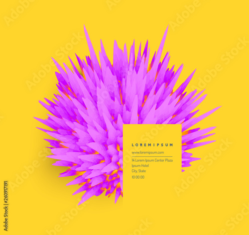 Crystal, mineral or stone. Prickly sphere for design project. Floral art. Background with exploding rays. Abstract vector illustration with dynamic effect. 