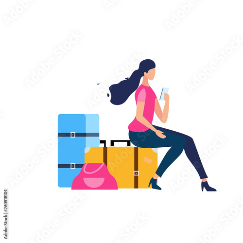 Tourist Traveling with Luggage Flat Vector Concept