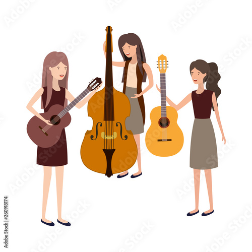 women with musical instruments character