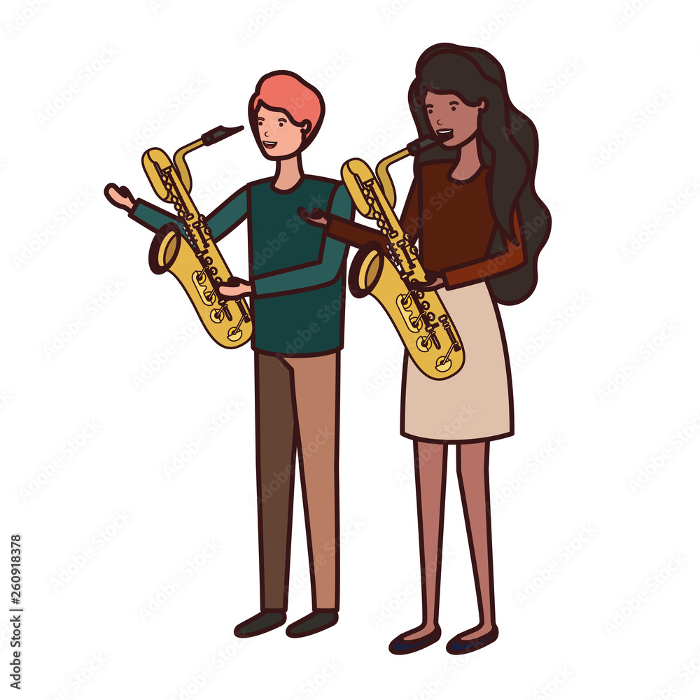 Naklejka premium couple with musical instruments avatar character