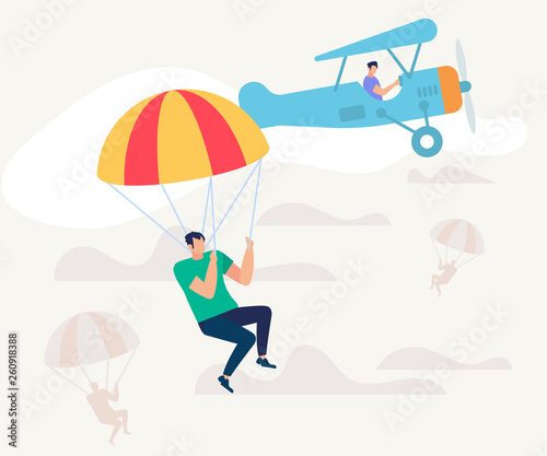 Man Jumped from Airplane with Parachute. Skydiving