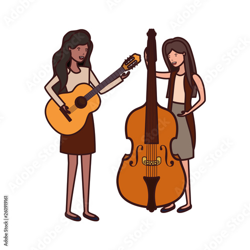 women with musical instruments character