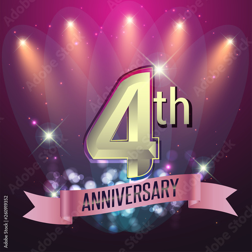 4th Anniversary, Party poster, banner and invitation - background glowing element. Vector Illustration
