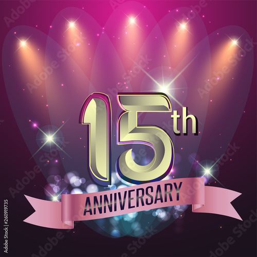 15th Anniversary, Party poster, banner and invitation - background glowing element. Vector Illustration