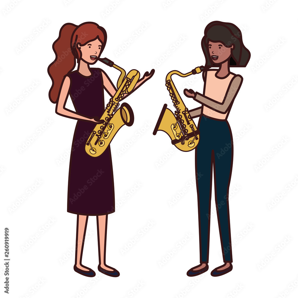 women with musical instruments character