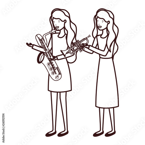 women with musical instruments character