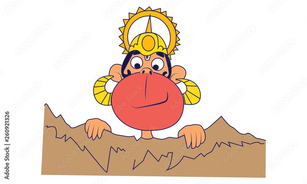 Vector cartoon illustration of Lord hanuman happy. Isolated on white  background. Stock Vector | Adobe Stock