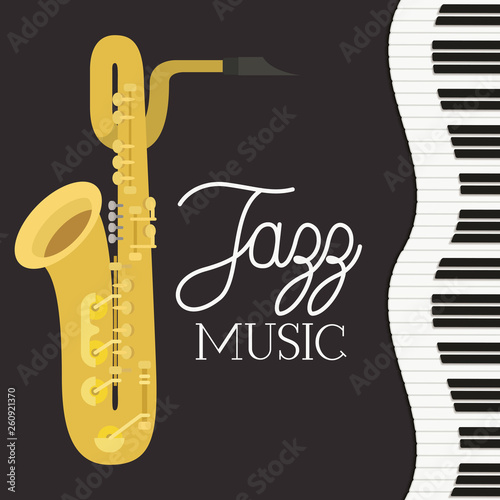 Photography jazz day poster with piano keyboard and saxophone