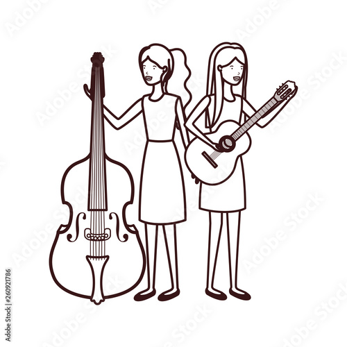 women with musical instruments character