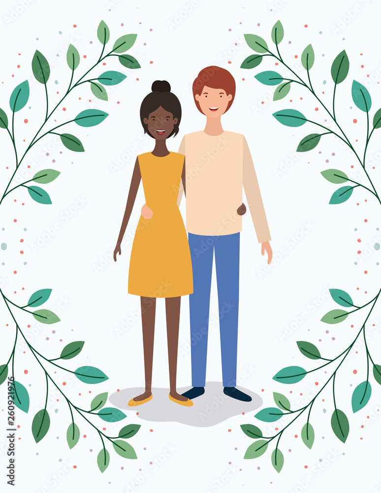 interracial lovers couple with leafs crown characters interracial lovers couple with leafs crown characters