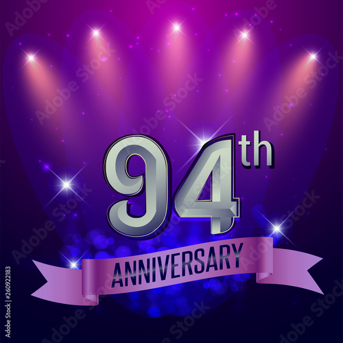 94th Anniversary, Party poster, banner and invitation - background glowing element. Vector Illustration