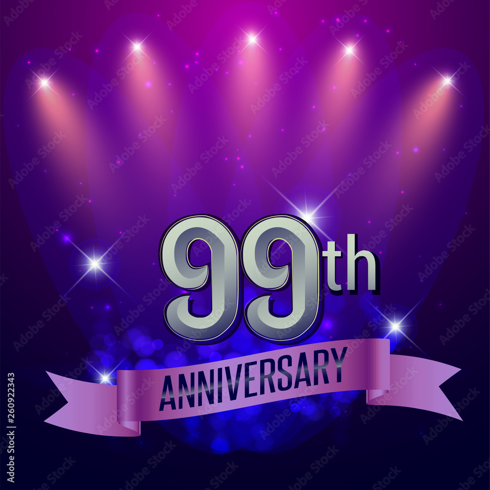 99th Anniversary, Party poster, banner and invitation - background glowing element. Vector Illustration