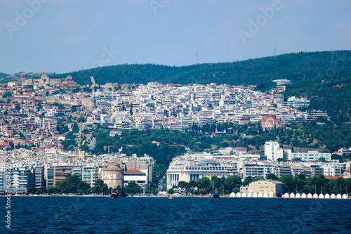 Fantastic aerial view of thessaloniki, greece from mediterranean sea