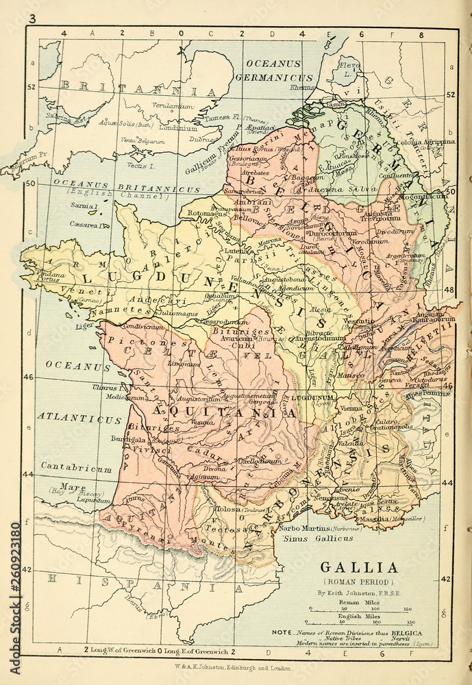 Old map. Engraving image. Gallia
