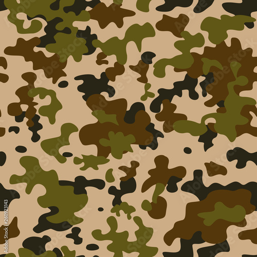 Camouflage seamless pattern. Abstract army background, print, texture. Vector illustration in cartoon simple flat style.