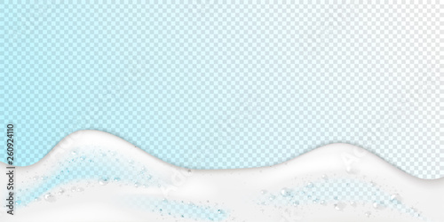 Foam effect isolated on transparent background. Soap, gel or shampoo bubbles overlay texture. Vector shaving, mousse foam top view pattern for your advertising design.