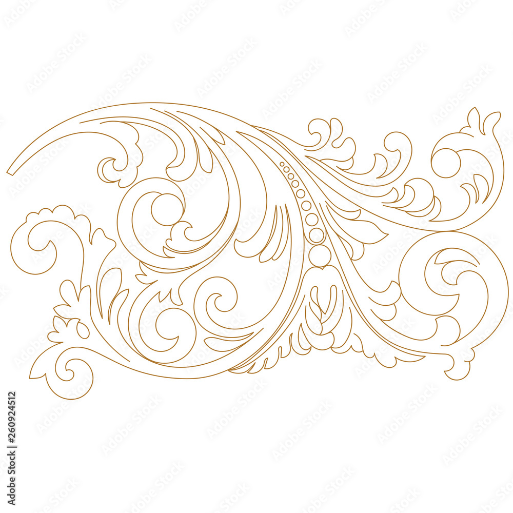 Fototapeta premium Golden vintage baroque ornament, corner. Retro pattern antique style acanthus.