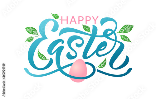 Happy Easter text. Vector illustration isolated on white background. Hand drawn text for Easter card.