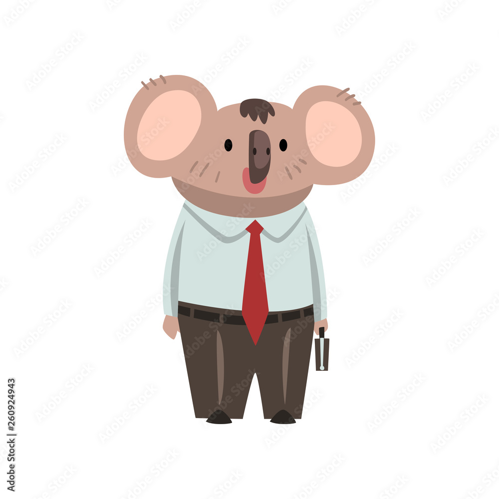 Coala Bear Businessman Office Worker, Cute Humanized Animal Cartoon Character Wearing Formal Clothes Standing with Briefcase Vector Illustration Coala Bear Businessman Office Worker, Cute Humanized Animal Cartoon Character Wearing Formal Clothes Standing with Briefcase Vector Illustration