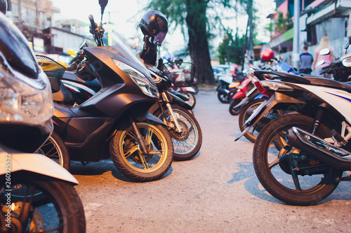 Photography A lot of scooters in the parking, background