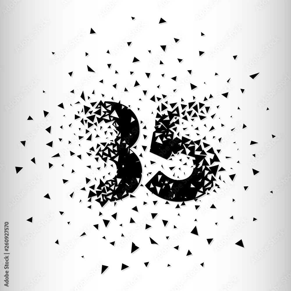 Fototapeta premium Broken numbers 35. Explosion effects. Vector and illustration.