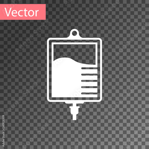 White IV bag icon isolated on transparent background. Blood bag icon. Donate blood concept. The concept of treatment and therapy, chemotherapy. Vector Illustration