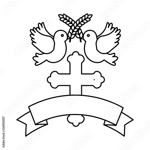 first communion wooden cross with doves