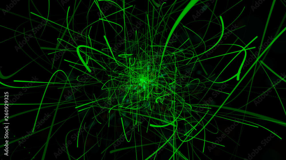 Obraz premium The color of the abstract green line on a black background is used for the background, freedom of movement.