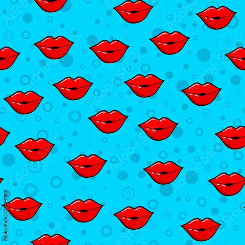 Lips seamless pattern on white background. Paper print design. Abstract retro vector illustration. Trendy textile, fabric, wrapping. Modern space decoration.