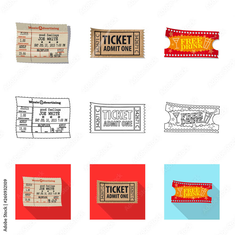 Vector design of ticket and admission sign. Collection of ticket and event stock vector illustration.