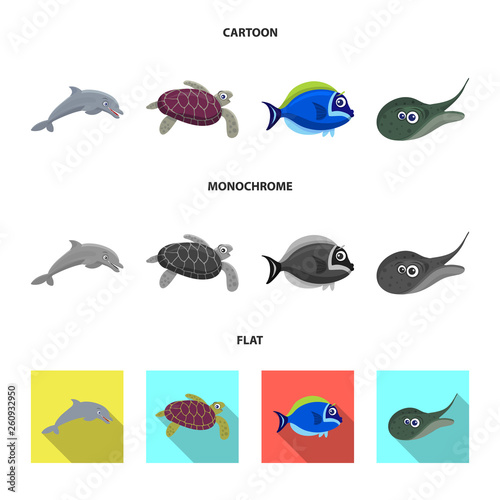 Isolated object of sea and animal logo. Set of sea and marine vector icon for stock.