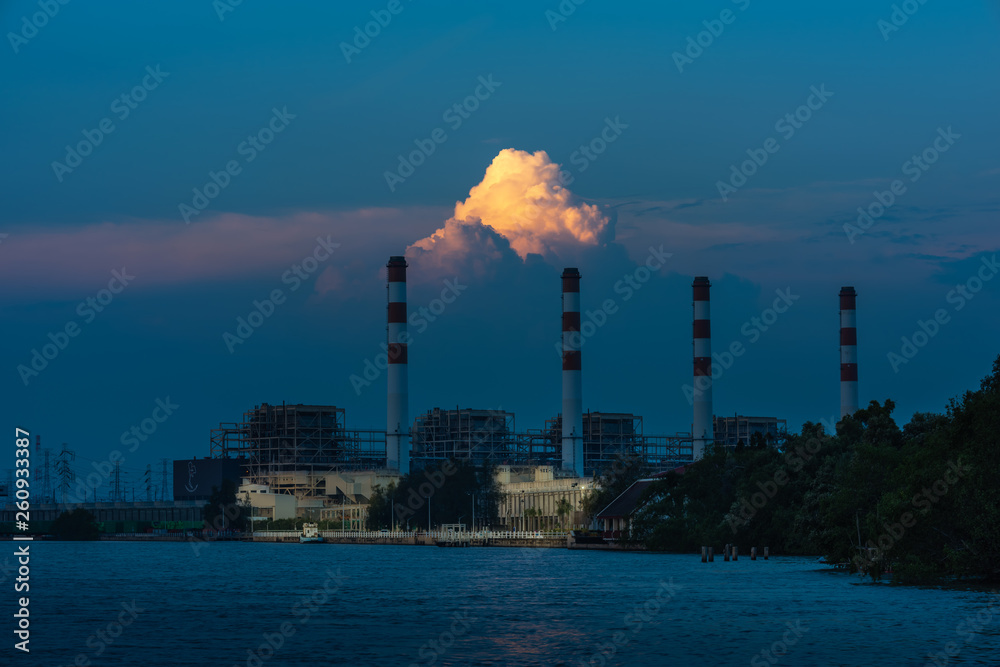 Electricity Authority Station, Bangpakong Power Plant Station, energy concept, evening sky