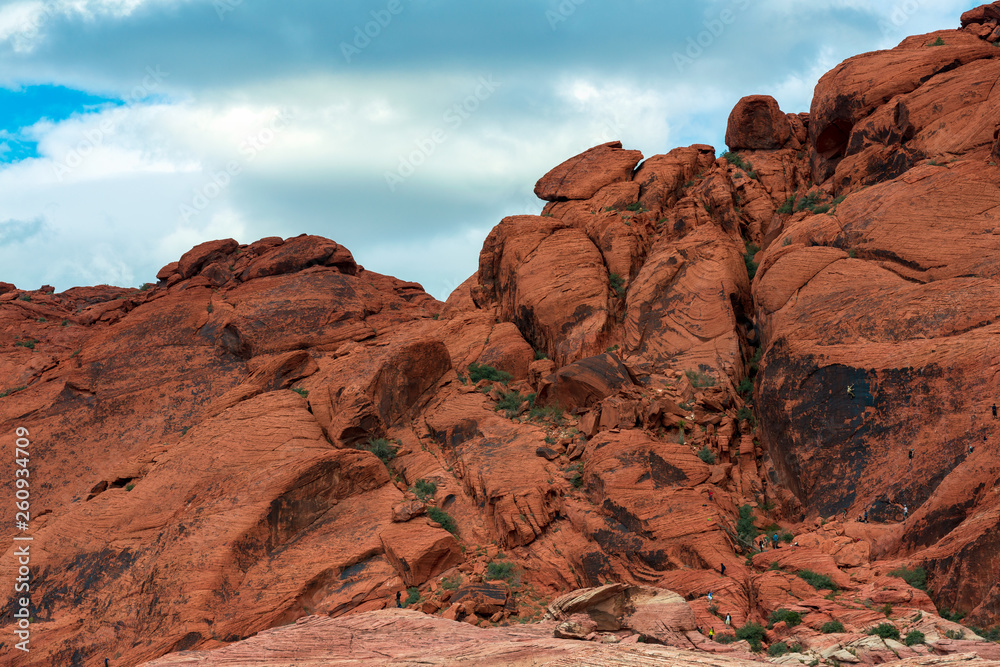 Climbers on the Calico Hills of Red Rock Canyon National Conservation Area, Nevada, USA