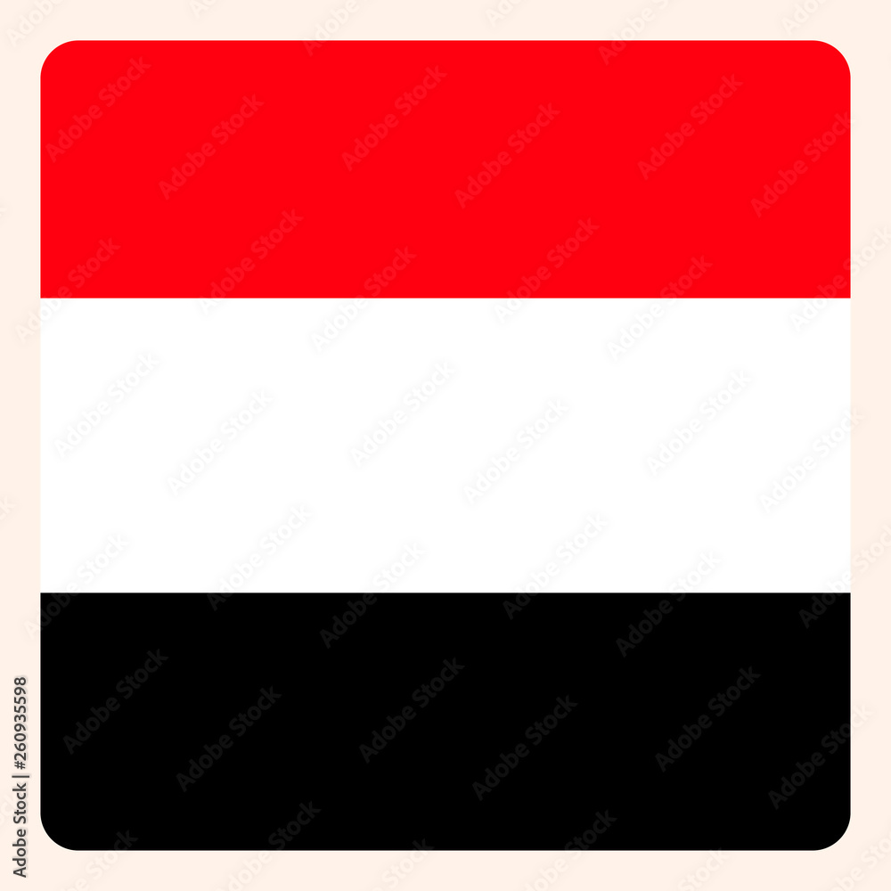 Yemen square flag button, social media communication sign, business icon.