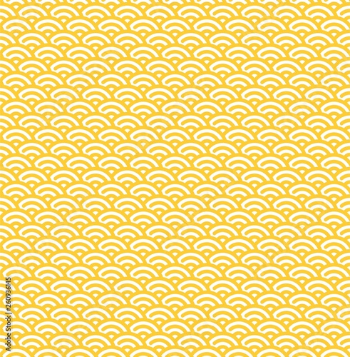 Seamless Pattern with Yellow and White Abstract Ornament. Vector Waves Texture