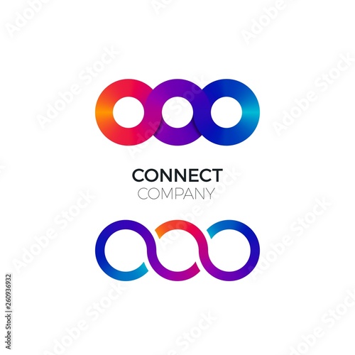 Two Vector Connect Symbols. Colorful Chain Business Creative Logo. Concept of Connect, Interact and Cooperation