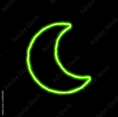 green neon symbol moon