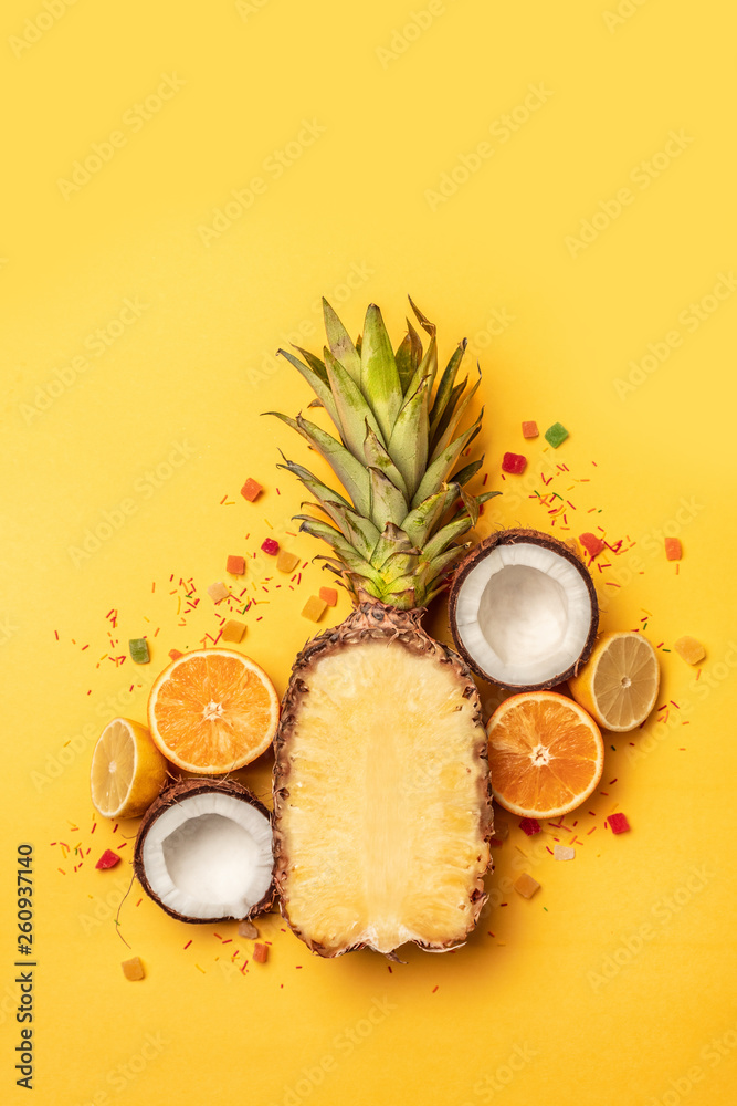 Concept of summer tropical fruits Concept of summer tropical fruits